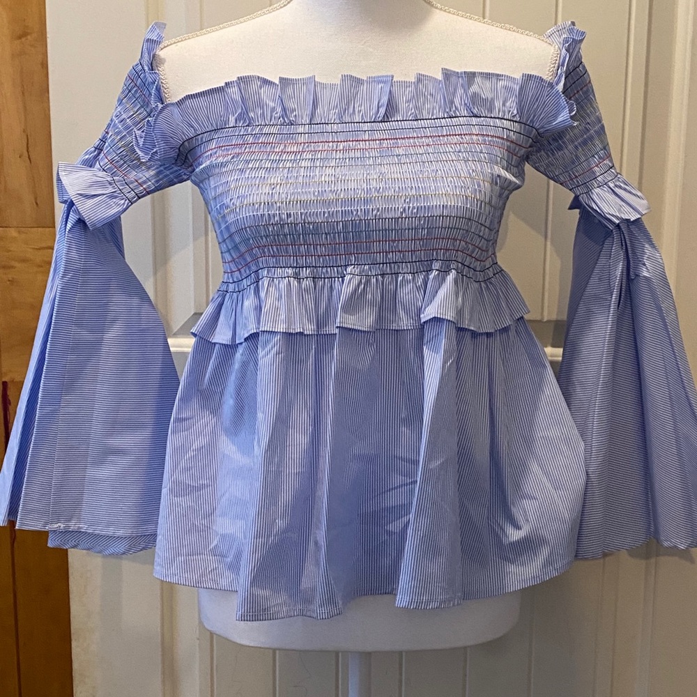 Aqua by Bloomingdales Smocked Off the Shoulder Top - Picture 3 of 9